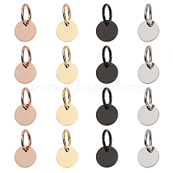 16Pcs 4 Colors 304 Stainless Steel Manual Polishing Charms, Stamping Blank Tag, with Jump Rings, Flat Round, Mixed Color, 10x1mm, Hole: 7.5mm, 4pcs/color(STAS-CA0001-77)