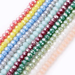Electroplate Glass Beads Strands, Imitation Jade, AB Color Plated, Faceted, Rondelle, Mixed Color, 3.5~4x2.5~3mm, Hole: 0.5mm, about 123~127pcs/strand, 13.39~13.78 inch(34~35cm)(EGLA-R048-3mm-M2)