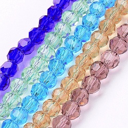 Faceted(32 Facets) Glass Round Bead Strands, Mixed Color, 4mm, Hole: 1mm, about 88~90pcs/strand, 28~30cm(EGLA-J042-4mm-M01)