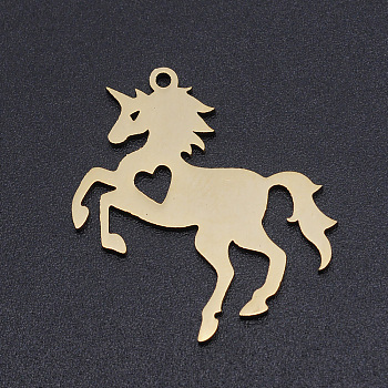 201 Stainless Steel Pendants, Horse with Heart, Golden, 28x25x1mm, Hole: 1.4mm