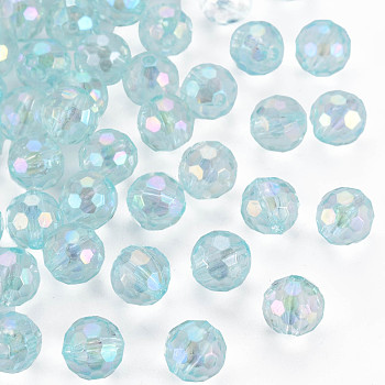Transparent Acrylic Beads, AB Color, Round, Faceted, Deep Sky Blue, 8mm, Hole: 1.6mm, about 1810pcs/500g