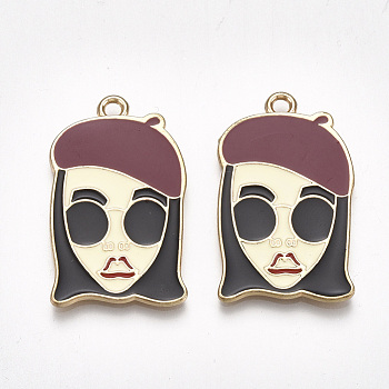 Alloy Pendants, Cadmium Free & Lead Free, with Enamel, Fashion Woman, Light Gold, Colorful, 33x19.5x1.5mm, Hole: 2mm