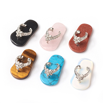Natural & Synthetic Gemstone Pendants, with Platinum Tone Brass Findings, Flip Flops, 22~24x12x7~8mm, Hole: 2mm and 5~7mm