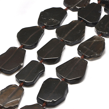 Natural Smoky Quartz Beads Strands, Flat Slab Beads, Nuggets, 29~42x25~34x6~8mm, Hole: 2mm, about 9~10pcs/strand, 15.7 inch(40cm)