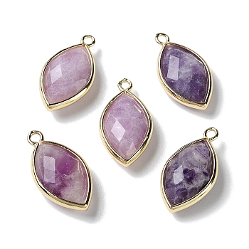 Natural Lilac Jade Pendants, with Platinum Brass Edge, Faceted, Horse Eye, 22x12x5.5mm, Hole: 1.8mm