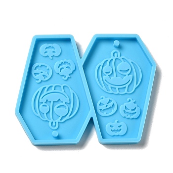 DIY Coffin with Pumpkin Jack-O'-Lantern Pendant Silicone Molds, Resin Casting Molds, for UV Resin & Epoxy Resin Jewelry Making, Halloween Theme, Deep Sky Blue, 48x62x4mm, Hole: 2mm, Inner Diameter: 45x29mm