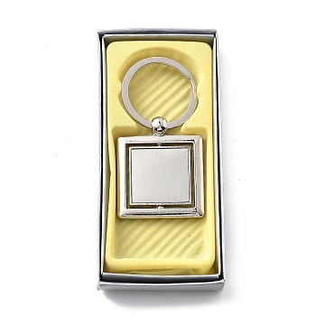 Zinc Alloy Rotating Keychain Clasps, with Iron Split Key Rings, Platinum, Square, 70mm