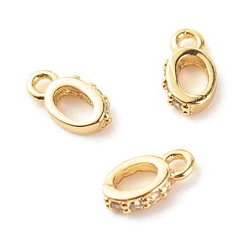 Brass Micro Pave Clear Cubic Zirconia Charms, Cadmium Free & Lead Free, Oval, Real 18K Gold Plated, 8.5x4.5x2mm, Hole: 1.4mm