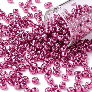 6/0 Glass Seed Beads, Metallic Colours Style, Round, Camellia, 6/0, 4mm, Hole: 1.5mm, about 4500pcs/pound