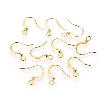 Long-Lasting Plated Brass French Earring Hooks, with Horizontal Loop, Flat Earring Hooks, Real 18K Gold Plated, Nickel Free, 15.5x3mm, Hole: 1.5mm, Pin: 0.9mm