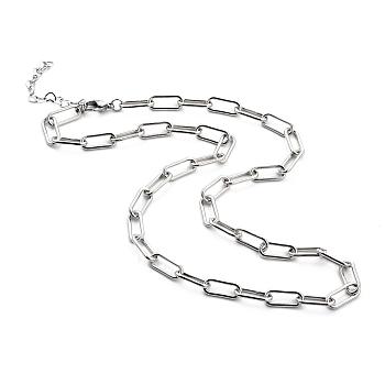 Iron Paperclip Chain Necklaces, with 304 Stainless Steel Heart Link Chains & Lobster Claw Clasps, Platinum, 14.6 inch(37cm)