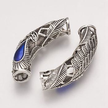 Tibetan Style Alloy Hollow Tube Beads, with Enamel, Antique Silver, 46x9.5mm, Hole: 6.5mm