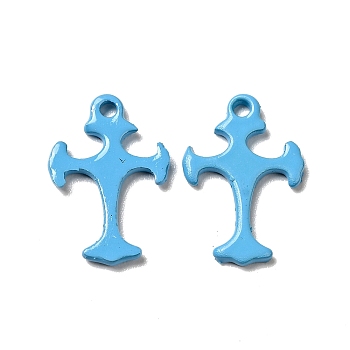 Spray Painted 201 Stainless Steel Charms, Cross Charms, Deep Sky Blue, 14x9.5x1mm, Hole: 1.2mm