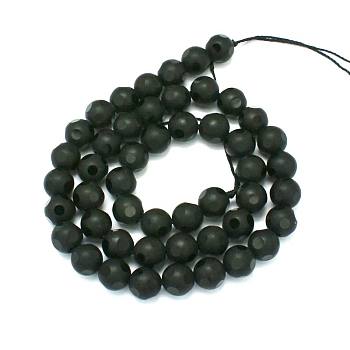 Natural Black Onyx Round Bead Strands, Dyed, Faceted and Frosted, 6mm, Hole: 2mm, about 66pcs/strand, 15.74 inch