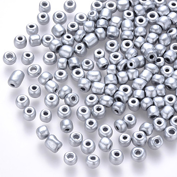 8/0 Baking Paint Glass Round Seed Beads, Silver, 3~3.5x2mm, Hole: 1~1.2mm, about 10000pcs/pound