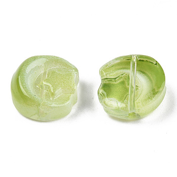 Transparent Spray Painted Glass Beads, Moon with Star, Yellow Green, 14x12.5x5mm, Hole: 1mm
