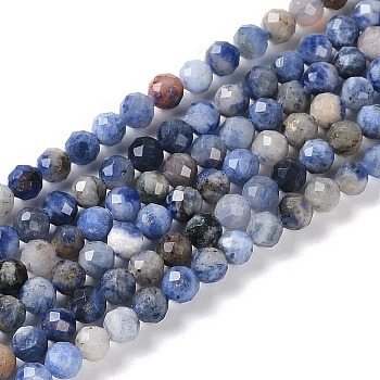 Natural Sodalite Beads Strands, Faceted, Round, 4~4.5mm, Hole: 0.7mm, about 88~107pcs/strand, 14.80~15.59''(37.6~39.6cm)