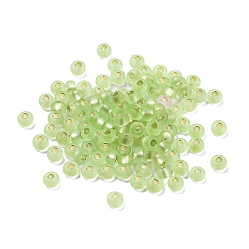 Frosted Silver Lined Glass Seed Beads, Round Hole, Round, Light Green, 3x2mm, Hole: 1mm, 787pcs/bag