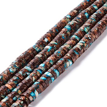 Assembled Synthetic Bronzite and Imperial Jasper Beads Strands, Dyed, Heishi Beads, Flat Round/Disc, Deep Sky Blue, 8x3mm, Hole: 1.2mm, about 145pcs/strand, 16.14 inch(41cm)
