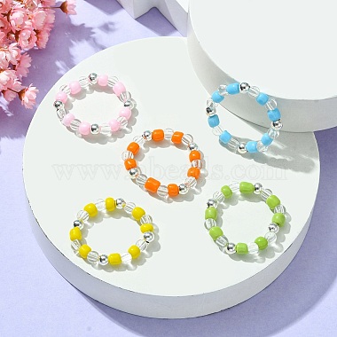Acrylic & Glass Seed Beaded Stretch Rings for Women(RJEW-JR00594)-2