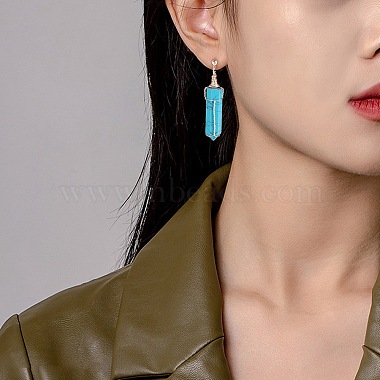 Synthetic Turquoise Bullet Dangle Stud Earrings(EJEW-PH01406-02)-4