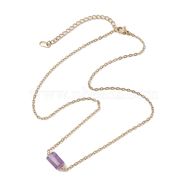 Natural Amethyst/Rose Quartz/Tiger Eye/Amazonite/Sodalite Faceted Column Pendant Necklaces(NJEW-JN05133-02)-5