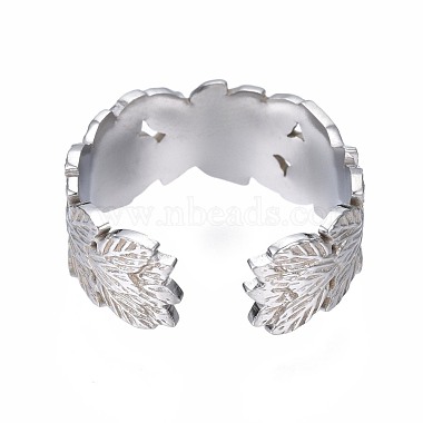 Non-Tarnish 304 Stainless Steel Leaf Wrap Open Cuff Ring(RJEW-T023-27P)-2