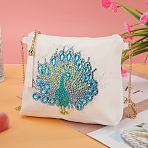 DIY Zipper Crossbody Bag Diamond Painting Kits, including PU Leather Bags, Resin Rhinestones, Diamond Sticky Pen, Tray Plate and Glue Clay, Rectangle, Peacock Pattern, 150x180mm(DIAM-PW0001-100J)
