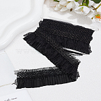2.5Yards Satin Elastic Pleated Lace Trim, for Sewing and Bridal Wedding Decoration, with 1Pc Display Card, Black, 3 inch(75mm)(OCOR-LP0003-29B)