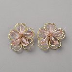 Alloy Cabochons, with Glass, Flower, Pink, 24.5~25x26x8.5~9mm(FIND-WH0291-52A-01)