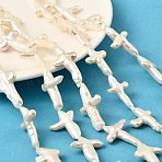 Natural Baroque Keshi Pearl Beads Strands, Cultured Freshwater Pearl, Grade 6A+, Cross, Seashell Color, 16~38x12~26x7~10mm, Hole: 0.7mm, about 12pcs/strand, 15.39~15.98''(39.1~40.6cm)(PEAR-B004-06B-01A)