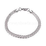 304 Stainless Steel Bracelets, Mesh Chain Bracelets, Stainless Steel Color, 225x6x2.5mm(8-7/8 inch)(BJEW-D431-21)