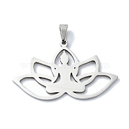 304 Stainless Steel Pendants, Laser Cut, Lotus with Yoga Charms, Stainless Steel Color, 23x37x1mm, Hole: 6x3mm(STAS-C097-13P)