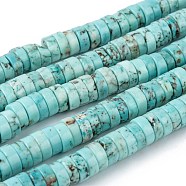 Natural Magnesite Beads Strands, Heishi Beads, Dyed & Heated, Flat Round/Disc, Turquoise, 8x3mm, Hole: 1mm, about 122pcs/strand, 15.1 inch(38.5cm)(TURQ-L030-04C-01)