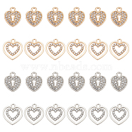 PandaHall Elite 24Pcs 4 Style Alloy Pendants, with Crystal Rhinestone, Heart, Mixed Color, 18~19x15~18x2~2.5mm, Hole: 2~2.5mm, 6pcs/style(FIND-PH0003-44)