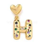 Brass Micro Pave Cubic Zirconia European Dangle Charms, Real 18K Gold Plated, Letter H, 30.5mm, Hole: 6x3mm, pendant: 21x16.5x4mm(KK-P281-01G-H)