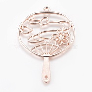 Zinc Alloy Links, Open Back Bezel, For DIY UV Resin, Epoxy Resin, Pressed Flower Jewelry, Fan with Sakura, Rose Gold, 58x40x2mm, Hole: 1.6mm and 3mm(PALLOY-WH0036-02RG)