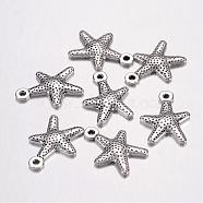 Tibetan Style Alloy Starfish/Sea Stars Pendants, Antique Silver, Lead Free & Cadmium Free, 16x12mm, Hole: 1mm(X-LF0463Y)