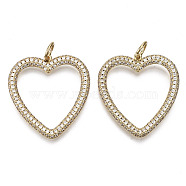 Brass Micro Pave Cubic Zirconia Pendants, with Jump Ring, Heart, Nickel Free, Real 16K Gold Plated, Clear,  31x29x3mm, Hole: 5mm(ZIRC-T013-16G-NF)