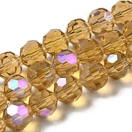 Electroplate Transparent Glass Beads Strands, Faceted, Round, Rainbow Plated, Goldenrod, 10mm, Hole: 1.2mm, about 65~69pcs/strand, 23.03~24.49 inch(58.5~62.2cm)(EGLA-A035-T10mm-L17)