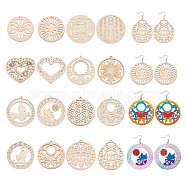 Cheriswelry DIY Wooden Dangle Earring Making Kits, 32Pcs Heart & Flat Round with Pigeon & Butterfly & Bird Wooden Pendants, 120Pcs 304 Stainless Steel Earring Hooks and Jump Rings, Mixed Color, 6~65x0.7~68mm, hole: 1.6~2mm, 2pcs/style(DIY-CW0001-16)