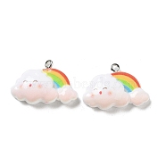 Weather Theme Opaque Resin Pendants, Cloud Charms with Rainbow, Pink, 19x27.5x7mm, Hole: 2mm(RESI-R444-01E)