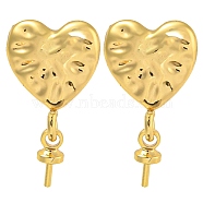 Rack Plating Brass Studs Earrings Finding, Cadmium Free & Lead Free, Long-lasting Plated, Heart, Golden, 18x10mm, Pin: 0.7~0.8mm(KK-T072-06G)