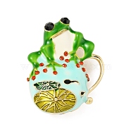 Frog with Lotus Enamel Pin with Rhinestone, Light Gold Alloy Cartoon Badge for Backpack Clothes, Colorful, 39.5x32.5x15.5mm(JEWB-D011-02KCG)
