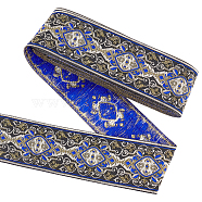 Ethnic Style Embroidery Polyester Ribbons, Jacquard Ribbon, Tyrolean Ribbon, Garment Accessories, Flower Pattern, Blue, 1-7/8 inch(48mm), about 7.66 Yards(7m)/Roll(OCOR-WH0070-04C)