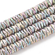 Electroplate Non-magnetic Synthetic Hematite Beads Strands, Wavy, Flat Round/Disc, Purple Plated, 6x6x2mm, Hole: 1mm, about 220pcs/strand, 15.74 inch(X-G-N0322-01B)