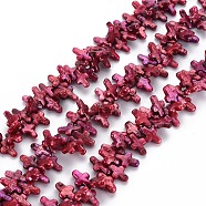 Natural Keshi Pearl Beads Strands, Cultured Freshwater Pearl, Dyed, Cross, Medium Violet Red, 13~20x8~10x3~9mm, Hole: 0.5mm, about 98~106pcs/strand, 16.14 inch(41cm)(PEAR-S021-094B)
