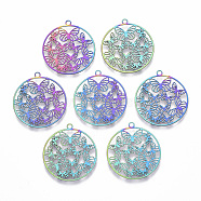 Ion Plating(IP) 201 Stainless Steel Filigree Pendants, Etched Metal Embellishments, Ring with Butterfly, Rainbow Color, 22.5x20.5x0.4mm, Hole: 1.5mm(X-STAS-T057-17)