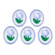 Transparent Printed Acrylic Pendants, with Glitter Powder, Oval with Flower, Lilac, 38x28x2mm, Hole: 1.4mm(TACR-S135-031)
