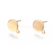 304 Stainless Steel Ear Stud Components, with Loop and Flat Plate, Flat Round, Golden, 10.5~12x8mm, Hole: 1.2mm, Pin: 0.7mm(STAS-F227-19A-G)